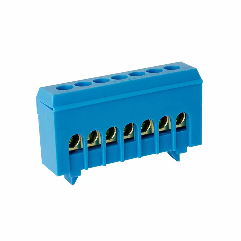 Шина нулевая TS-0609H 6х9  7 отв. в корпусном DIN-изоляторе син. ЭНЕРГИЯ