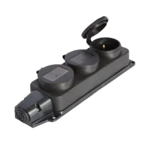 Розеточный блок трёхместный с крышками (каучук)